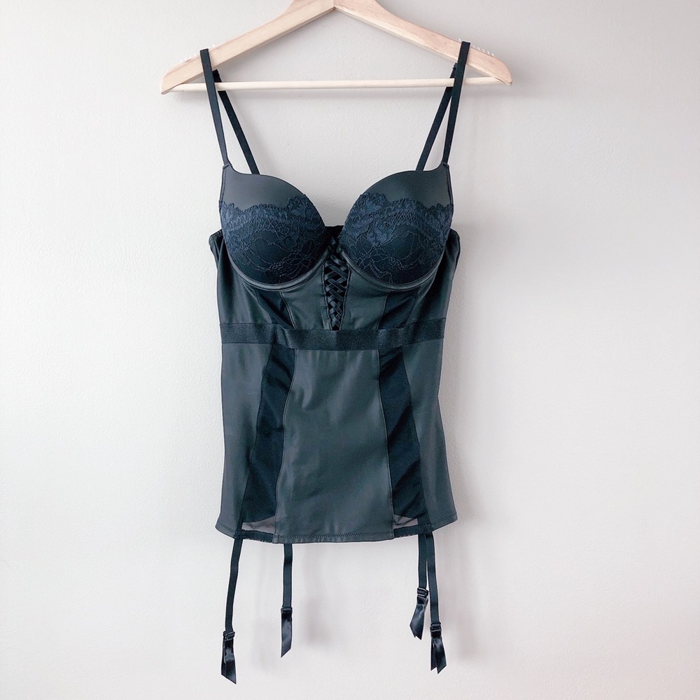 La Senza bodice black large lingerie top sexy NWOT vegan leather